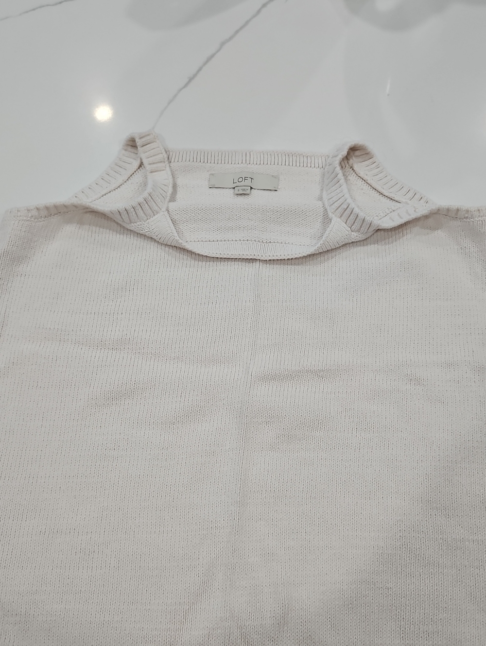 LOFT Off-White Crewneck Lightweight Knit Sweater